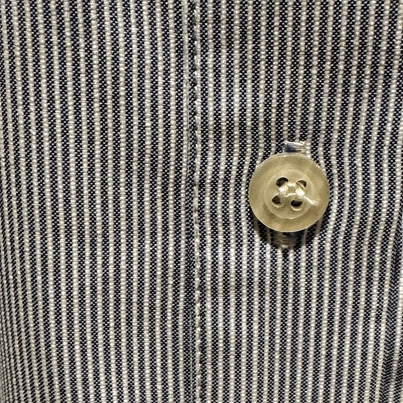 Seersucker Shirt Dress Blue Stripe Sleeveless Belted Preppy Coastal Summer Sz 6 - Picture 7 of 11